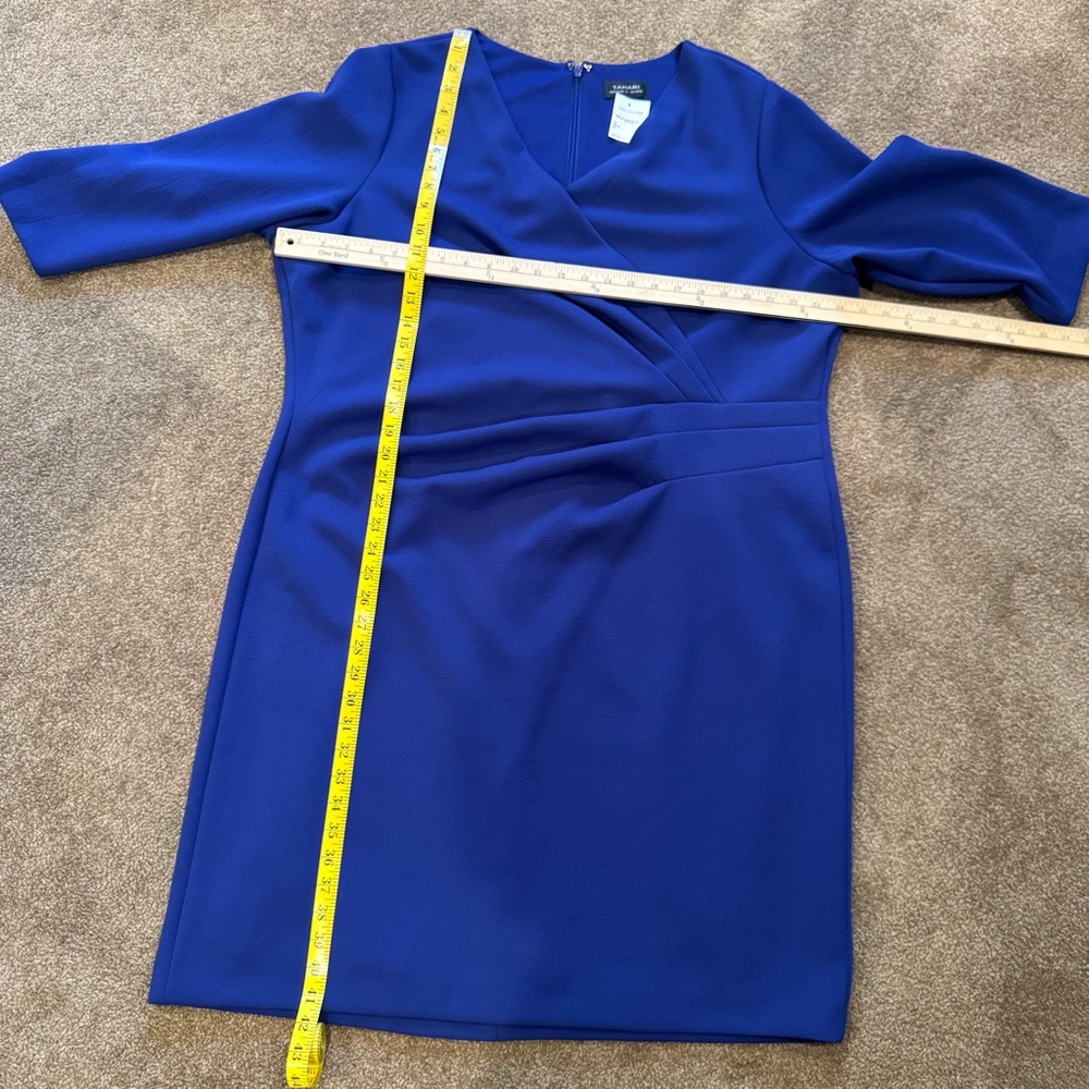 Tahari Sheath Dress V-Neck 3/4 Sleeve Blue/purple hue Plus Size 18 W